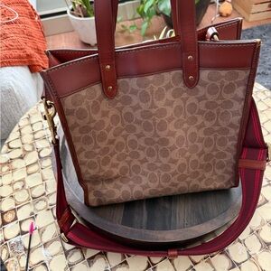 Coach Tan and Burgundy Signature Tote